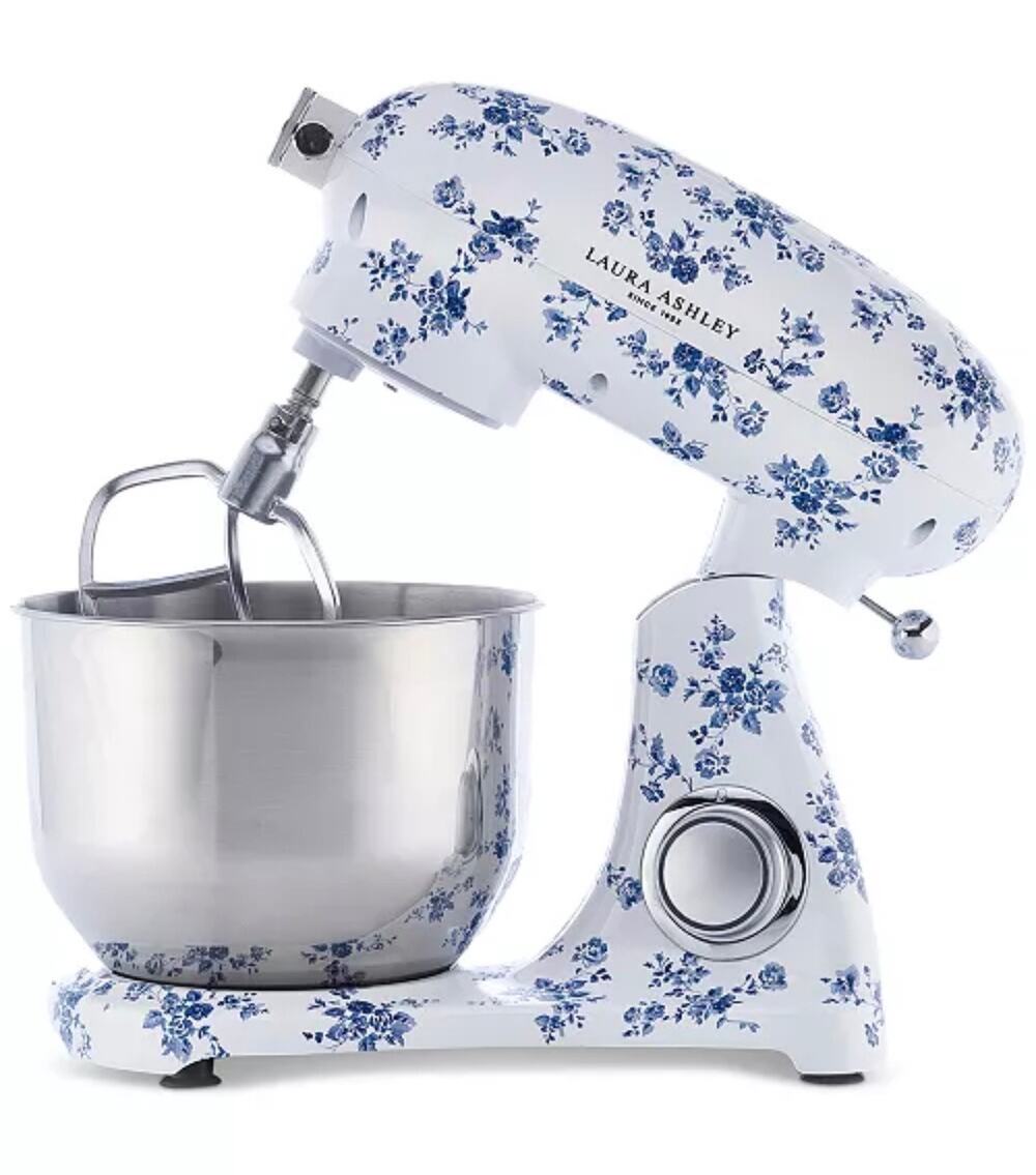 Laura Ashley Countertop Stand Mixer-Blue Floral-White-NEW